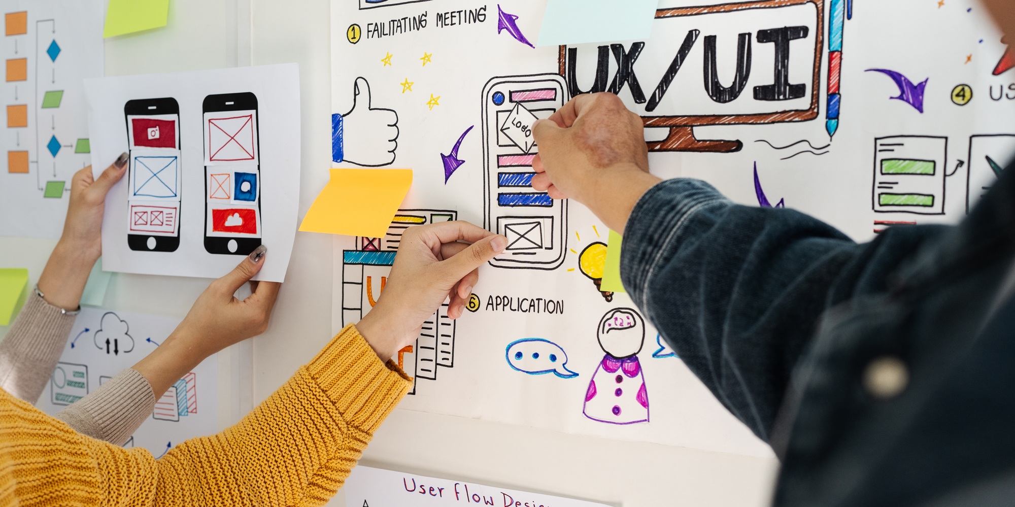 UX/UI design folyamat modern weboldal prototípussal, kiemelt navigációs és vizuális elemekkel